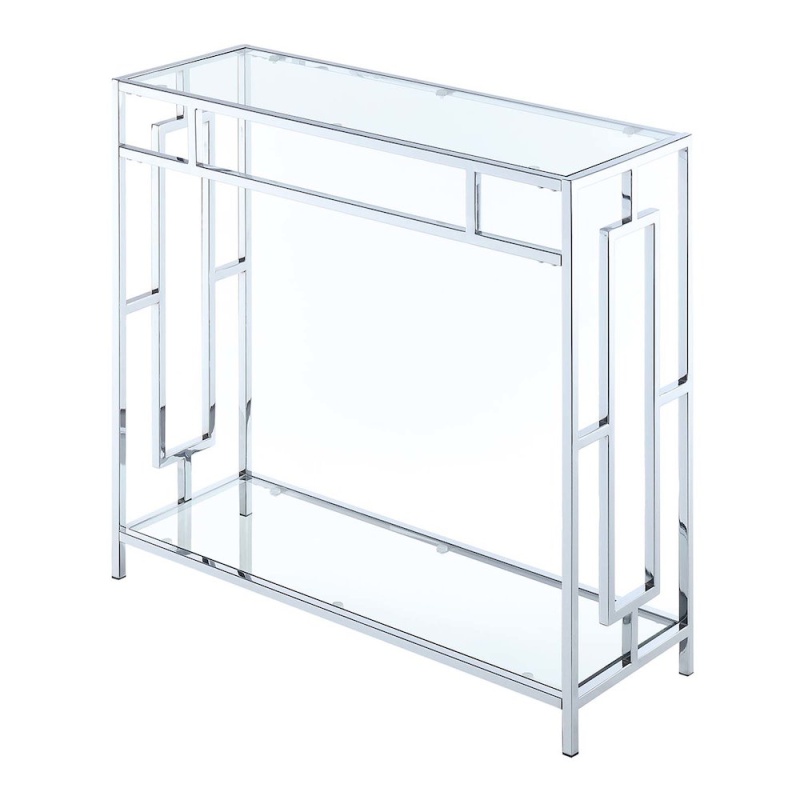 Town Square Chrome Glass Entryway Hall Table With Shelf