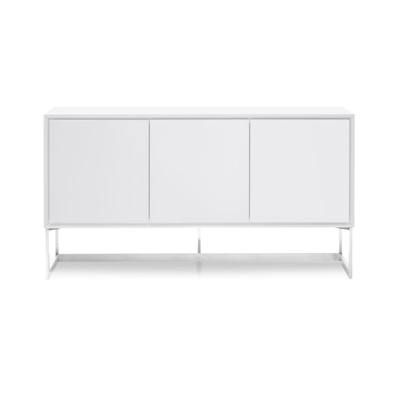 Fiona Buffet High Gloss White Body Polished Stainless Steel Legs
