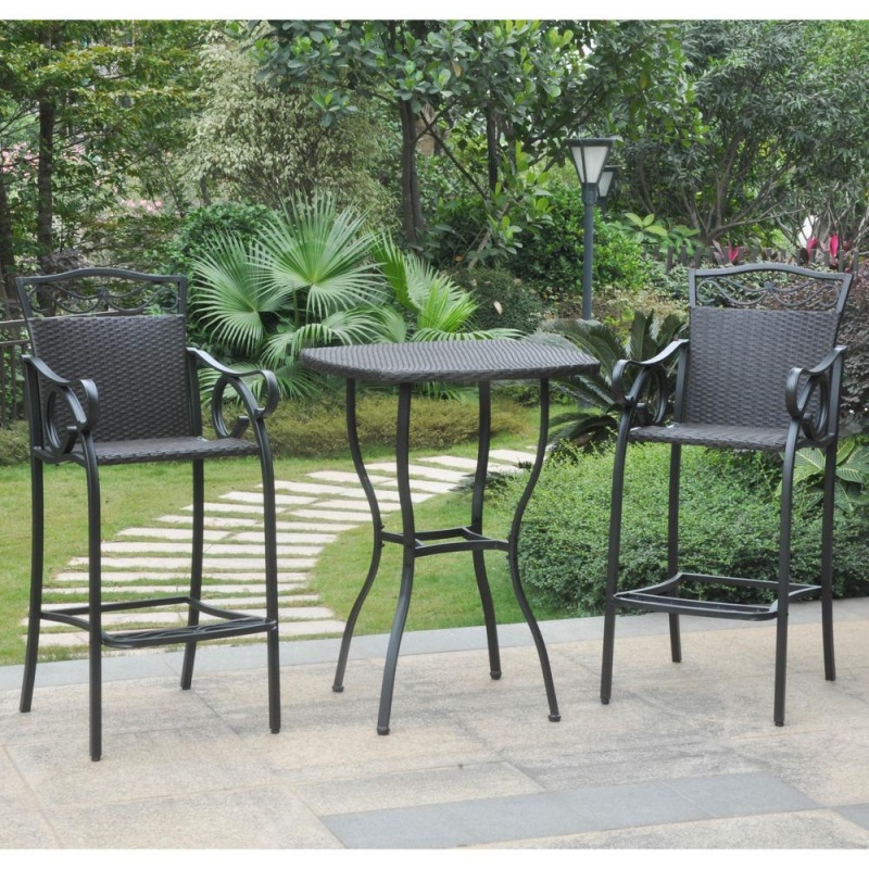 Set Of 3 Valencia Resin Wicker/Steel Bar Height Bistro Group