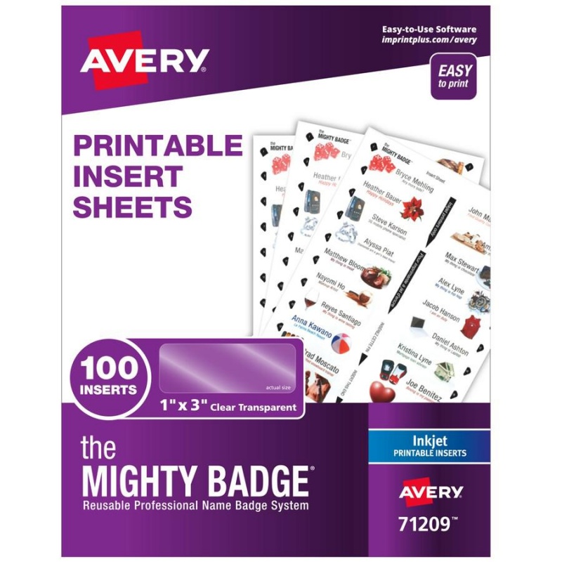 The Mighty Badge® Inkjet Laser/Inkjet Badge Insert - Clear - 1" X 3" - 100 / Pack - Printable