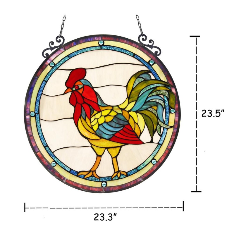 Rodney Tiffany-Glass Rooster Window Panel 24"