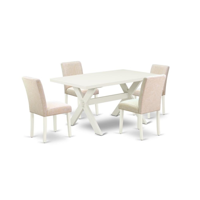East West Furniture 5-Pc Rectangular Dining Table Set Included 4 Parson Dining Chairs Upholstered Seat And Stylish Chair Back And Rectangular Kitchen Table With Linen White Rectangular Table Top - Lin