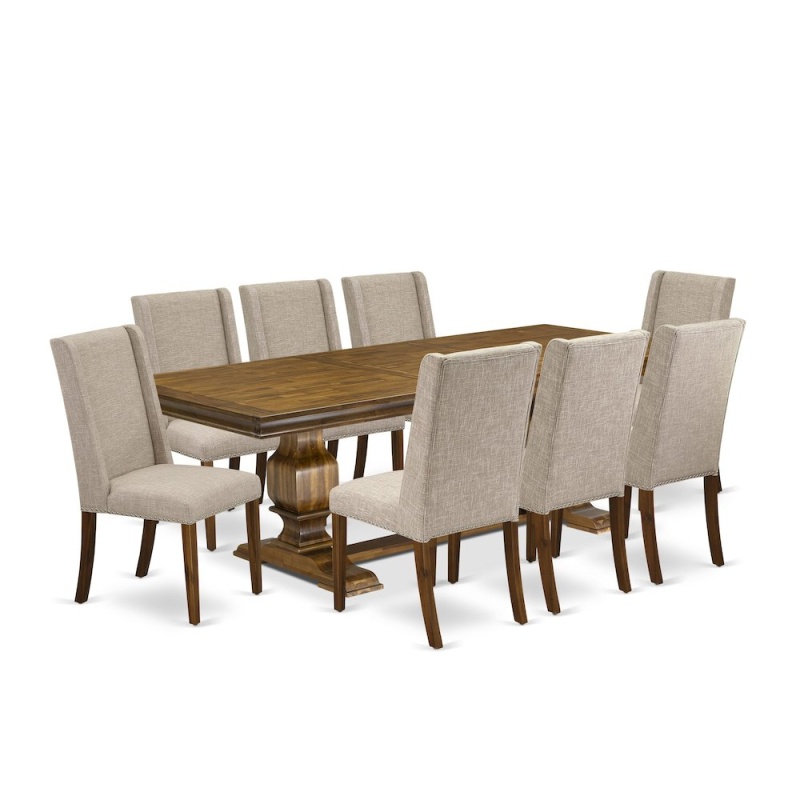 9 Piece Modern Dining Set with 8 Linen Fabric Chairs