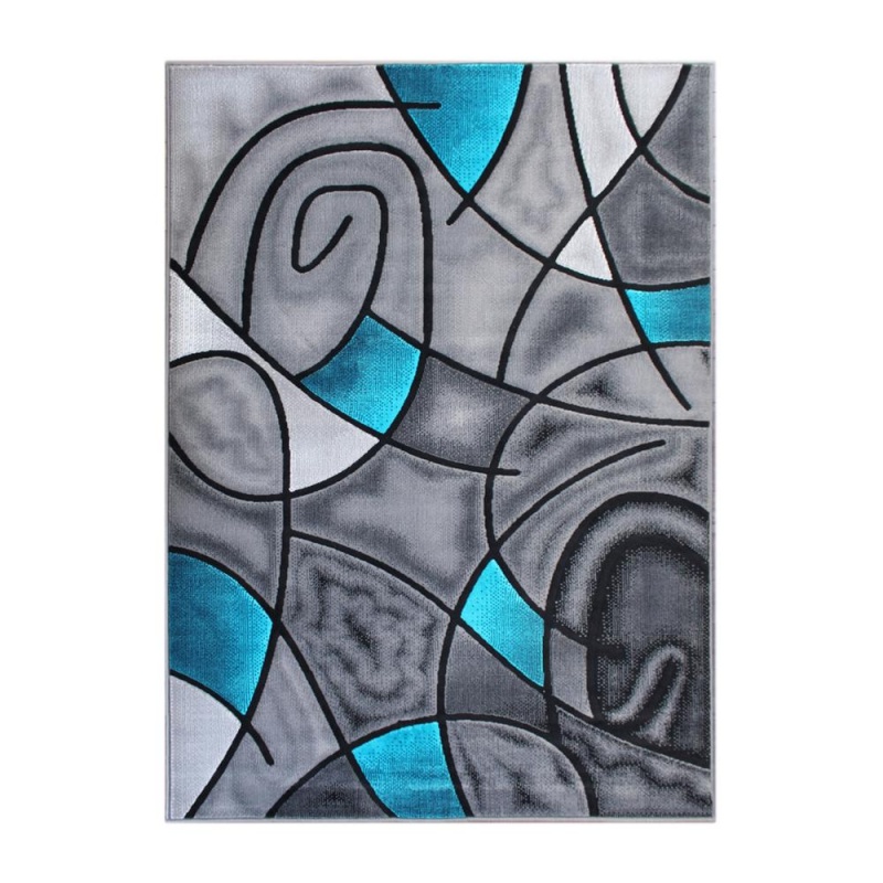 Jubilee Collection 8' X 10' Turquoise Abstract Area Rug - Olefin Rug With Jute Backing - Living Room, Bedroom, & Family Room