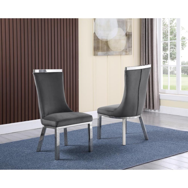 White Marble Lazy-Susan Dining Set Stainless Steel Chairs In Dark Grey Velvet