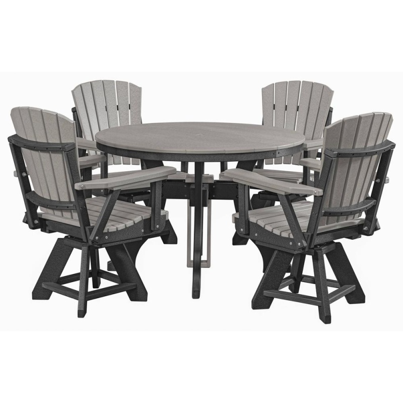Five Piece Round Dining Height Dining Set In Light Grey With A Black Base