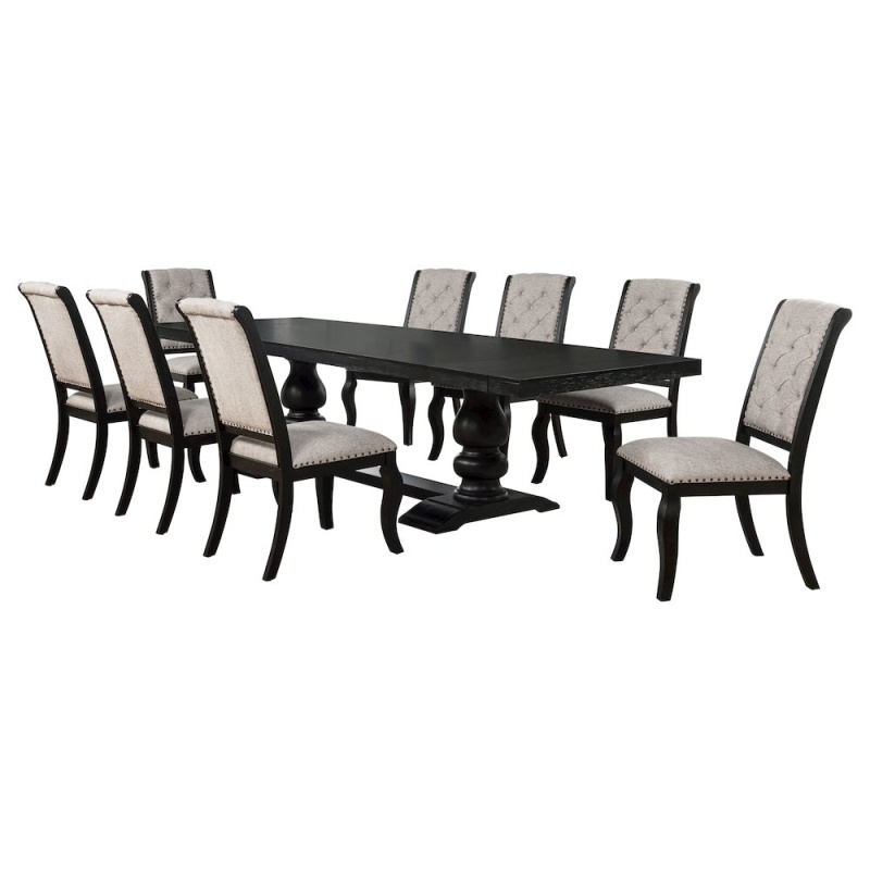 Phelps 9-Piece Rectangular Dining Table Set Distressed Noir