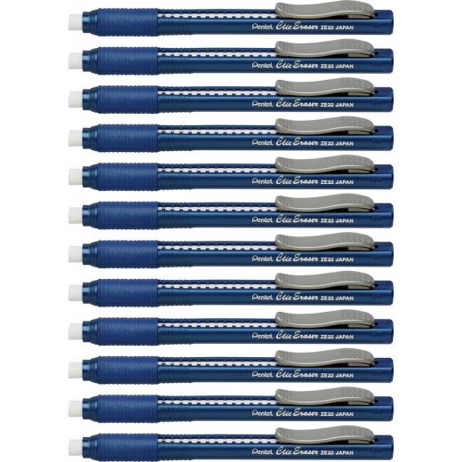 Pentel Rubber Grip Clic Eraser - Blue - Pen - Refillable - 12 / Box