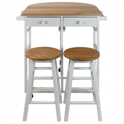 Casual Home Breakfast Cart With Drop-Leaf Table-White