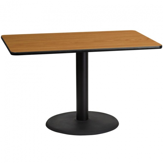 30'' X 48'' Rectangular Natural Table Top with 24'' Round Table Height Base