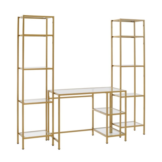Aimee 3Pc Desk And Etagere Set Soft Gold - Desk & 2 Narrow Etageres