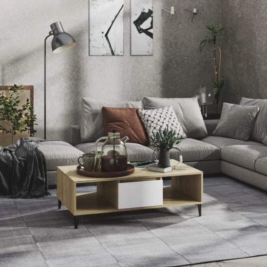 Vidaxl Coffee Table White And Sonoma Oak 40.7"X23.6"X13.8" Engineered Wood