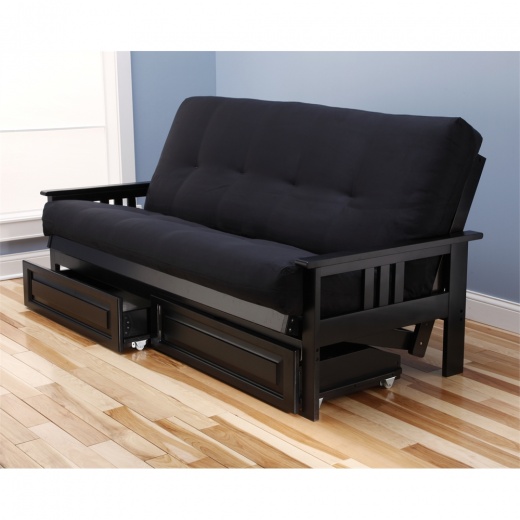 Monterey Frame in Black Finish with Suede Black Mattress and Storage Drawers - Kodiak