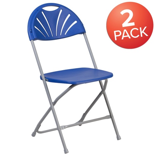 2 Pack Hercules Series 650 Lb. Capacity Blue Plastic Fan Back Folding Chair
