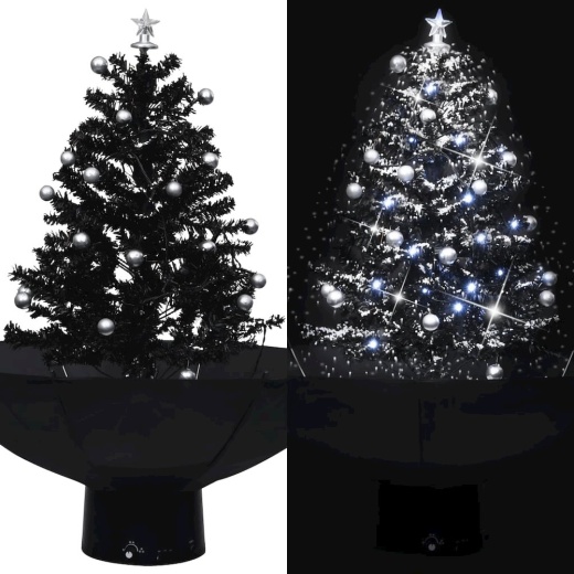 Vidaxl Snowing Christmas Tree with Umbrella Base Black 29.5" PVC