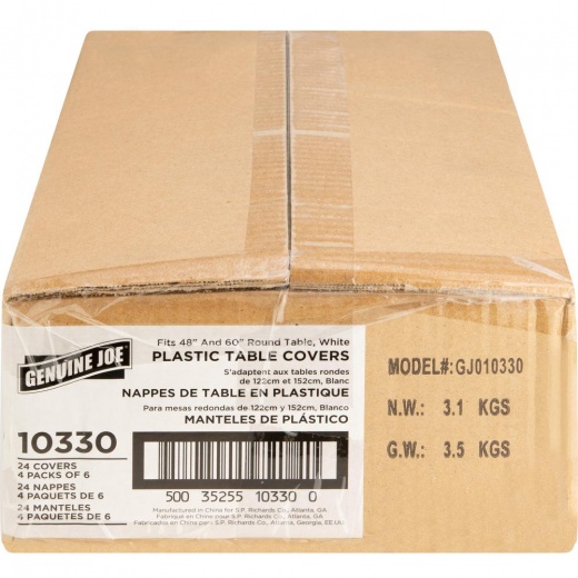 Genuine Joe Plastic Round Tablecovers - 84" Diameter - Plastic - White - 24 / Carton