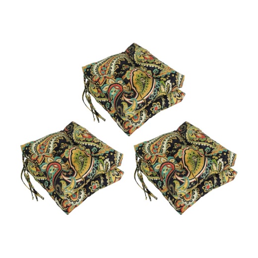Blazing Needles Outdoor Chair Cushions Set Of 4 - 16"x16" Round Tufted, Westport Teal Pattern, Polyester