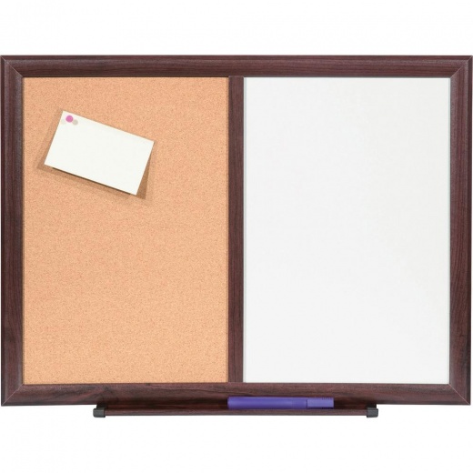 Lorell Combo Dry-Erase/Cork Board - 24" x 18" - Melamine Surface - Mahogany Wood Frame