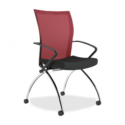 Mayline Valore TSH1 High Back Chair with Arms - Fabric Red Seat - Chrome Black Frame - 23" x 24" x 36.5" Overall Dimension. Set of 2