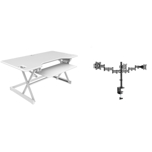 Rocelco 46" Large Height Adjustable Standing Desk Converter with Triple Monitor Mount Bundle