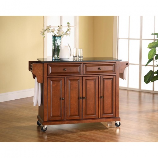 Full Size Granite Top Kitchen Cart Cherry/Black