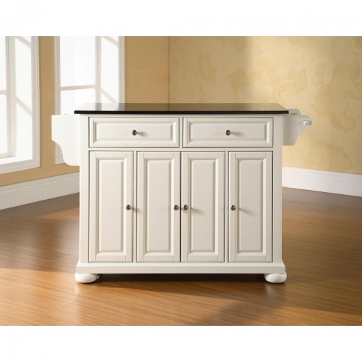 Alexandria Granite Top Full Size Kitchen Island/Cart White/Black