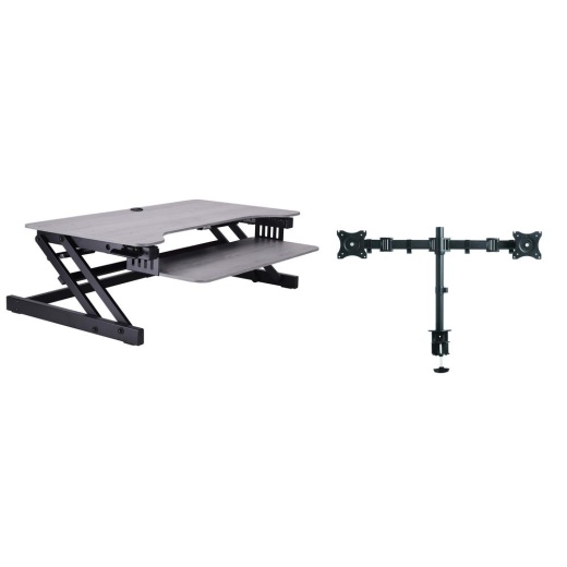 Rocelco Deluxe Height Adjustable Standing Desk Converter with Dual Monitor Mount Bundle