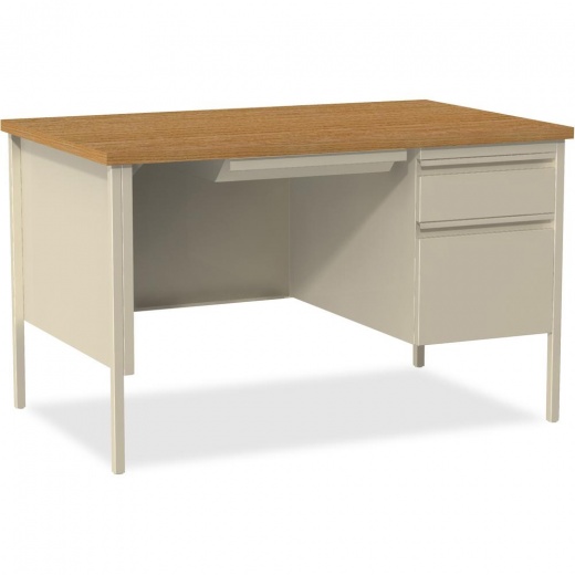 Lorell Fortress Series 48 Right Single-Pedestal Desk - Oak Laminate Rectangle Top