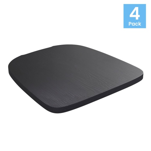Flash Furniture Perry Set of 4 Poly Resin Wood Seat with Rounded Edges for Colorful Metal Chairs and Stools in Black