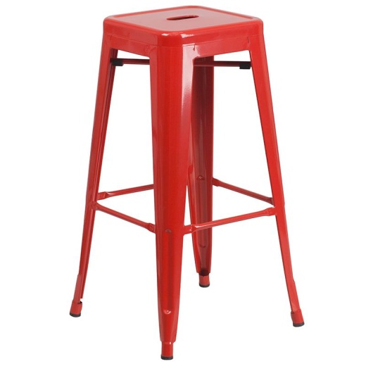 30" High Backless Red Metal Indoor-Outdoor Barstool With Square Seat