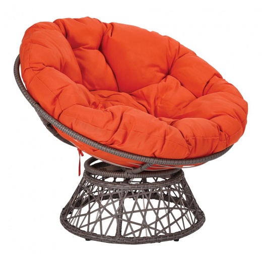 Papasan Chair with Orange Cushion and Dark Grey Wicker Wrapped Frame, BF25292-18
