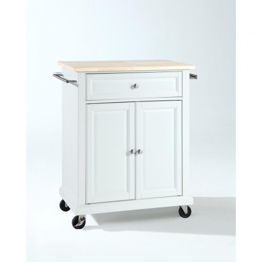 Compact Wood Top Kitchen Cart White/Natural