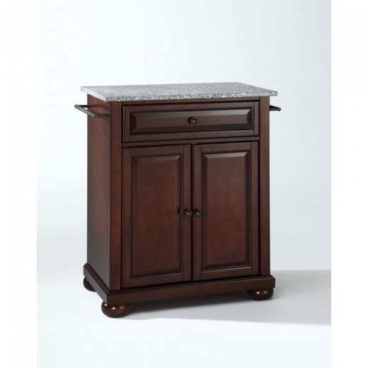 Alexandria Granite Top Portable Kitchen Island/Cart Mahogany/Gray