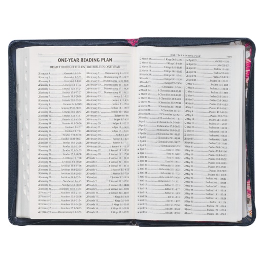 KJV Bible Deluxe Gift Faux Leather Blue Floral Printed with Zipper