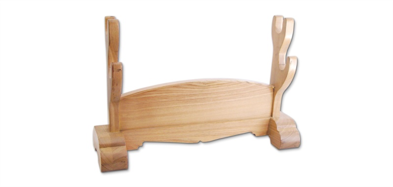 Double Japanese Sword Stand: Natural Wood