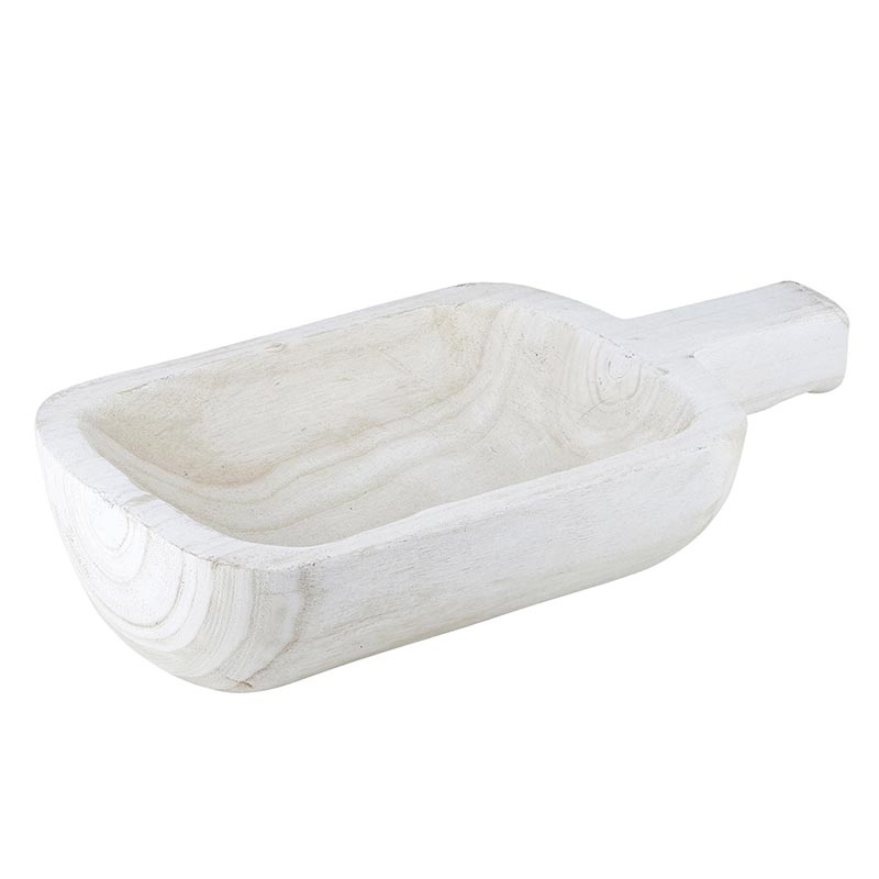 Paulownia Wood Single Handle Bowl - White