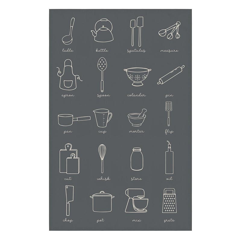 Tea Towel- Black Kitchen Graphic