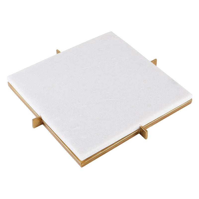 White Marble Tray With Metal Stand