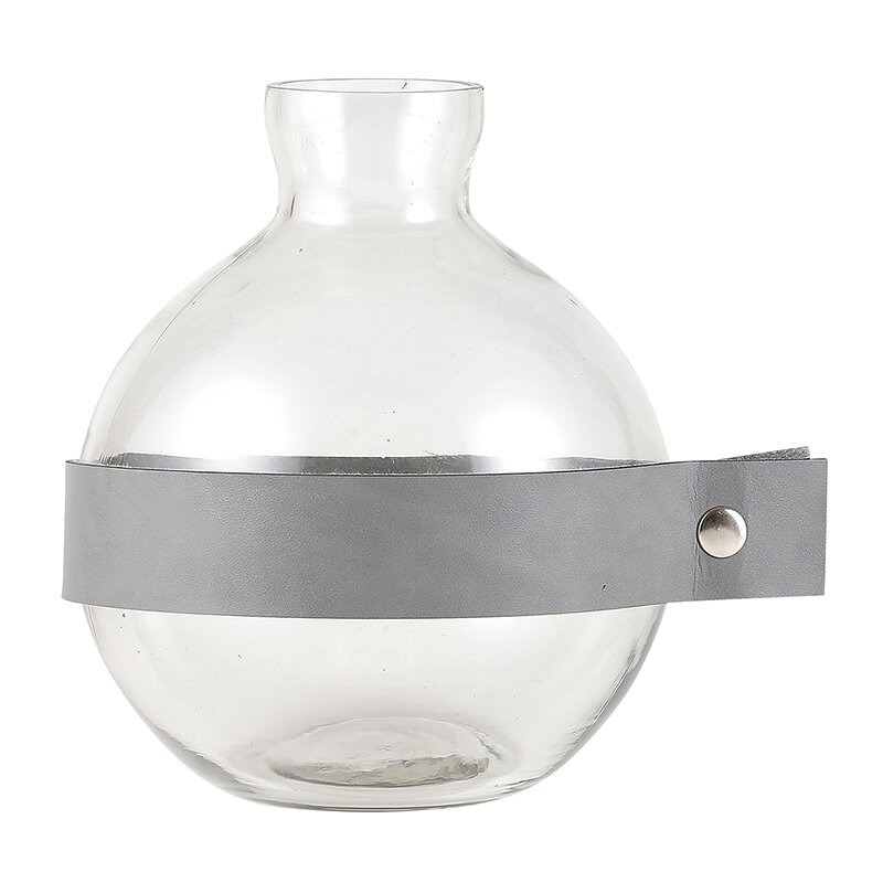 Round Glass + Leather Vase