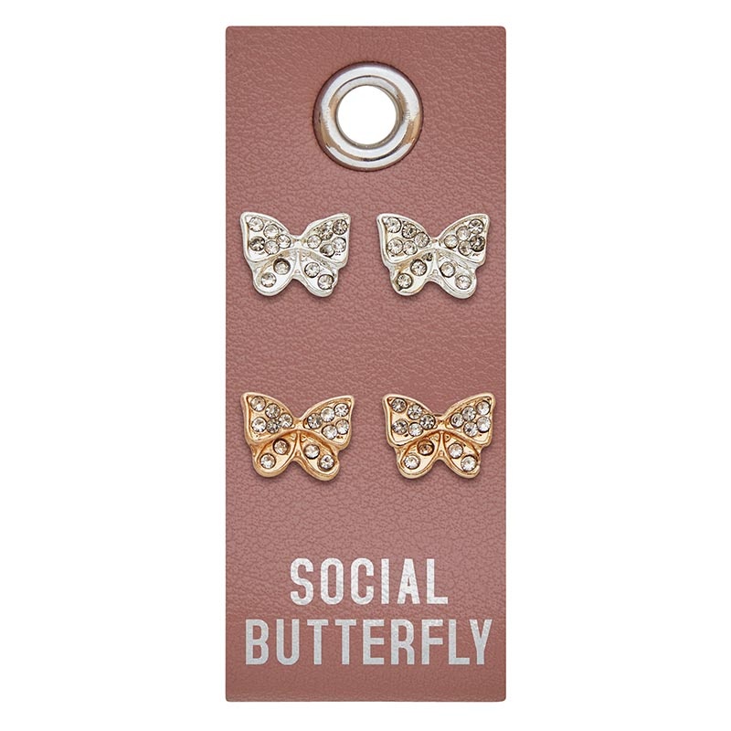 Silver Stud Earrings - Social Butterfly