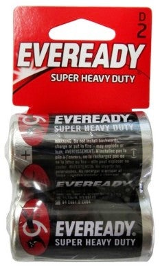 Eveready Super Heavy Duty Batteries: D Size Battery 2 Pack - Dated 2022