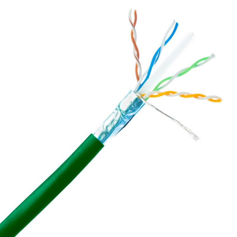 Plenum Shielded Cat6a Green Cable, Solid 10Gb Spool, 1000Ft