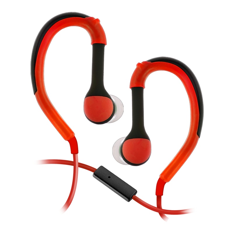 Flexible In-Ear Buds W/ In-Line Mic, Sports Ear Clip, 3.5Mm, Red