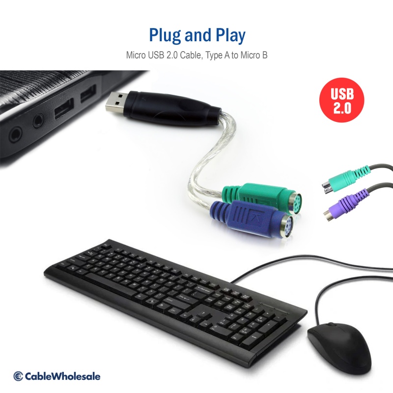 Ps/2 Keyboard And Mouse To Usb Adapter, Active