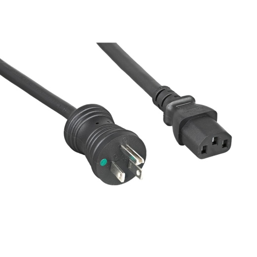 Hospital Grade Power Cord - 15ft Green Dot 14 AWG SJT Black