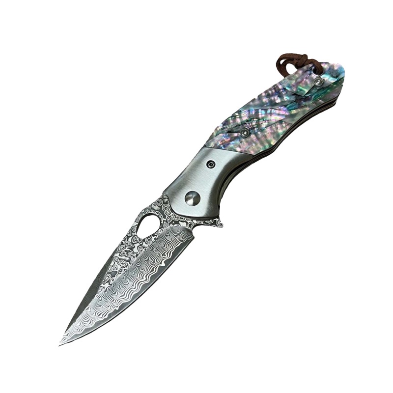 3.5" Damascus Drop Point Blade Knife W/ Abalone Handle