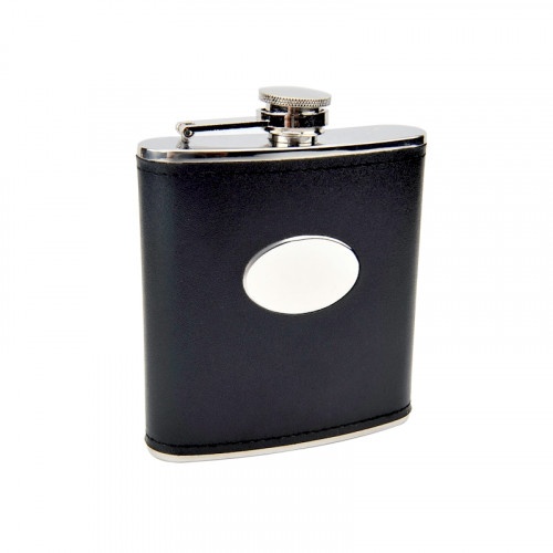 6Oz Black Engravable Flask