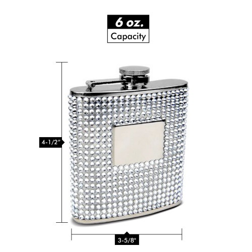 Silver Bead 6Oz Flask With Engraving Plate