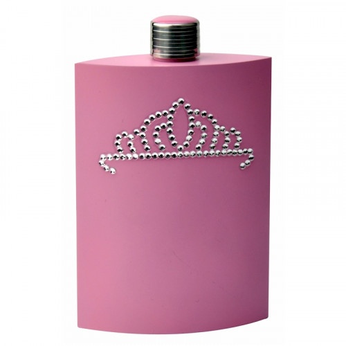 5Oz Pink Painted Flask With Beaded Tiara