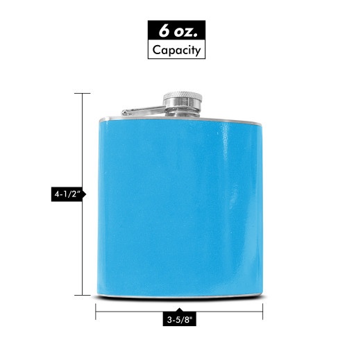 Hip Flask Holding 6 Oz - Pocket Size, Stainless Steel, Rustproof, Screw-On Cap - Baby Blue Finish